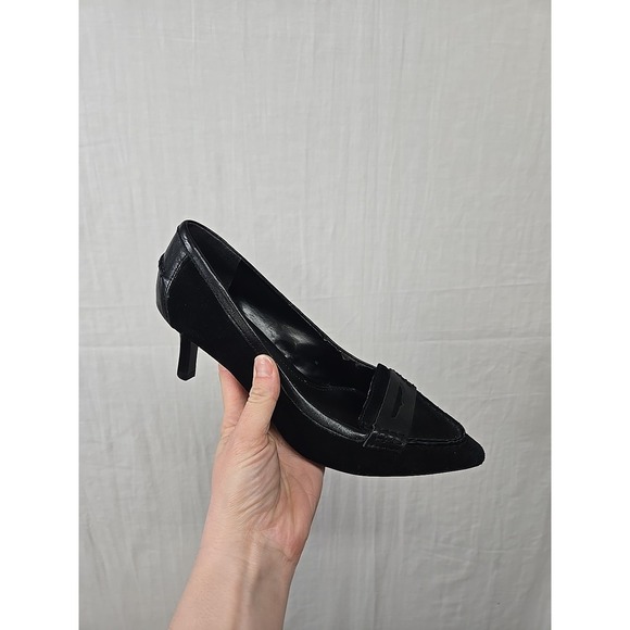 RALPH LAUREN SUEDE LEATHER Kitten HEEL PUMPS EDEENA II Women's‎ Size 6.5 B Black - Picture 1 of 13